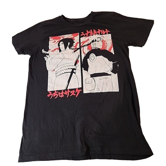 Naruto Shippuden Sasuke Anime Graphic T-Shirt Black Medium 2007 - Picture 1 of 6